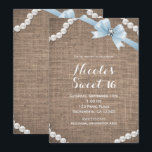 Convite Burlap & Pearls Blue Arco Glamor Sweet 16 Party<br><div class="desc">Burlap & Pearls Blue Arco Glamor Sweet 16 Convites de festas. Itens correspondentes também estão disponíveis.</div>