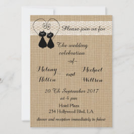 Convite Burlap rusch, gatos engraçados no amor