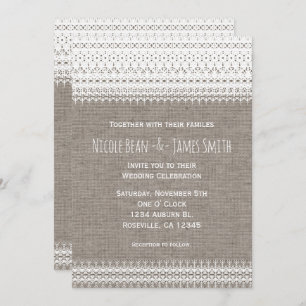 Convite Burlap Rustic & Elegant Lace Wedings Invtions