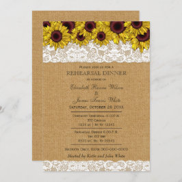 Convite Burlap Rustic Sunflower janta convida