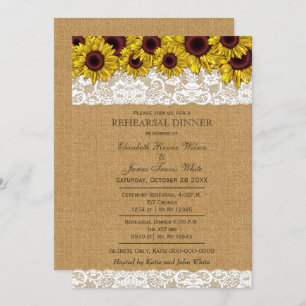 Convite Burlap Rustic Sunflower janta convida