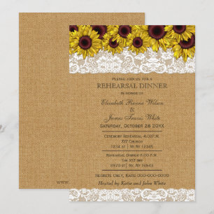 Convite Burlap Rustic Sunflower janta convida para ensaio