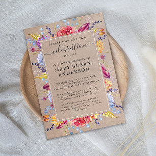 Convite Burlap Succulents Celebração do Memorial da Vida