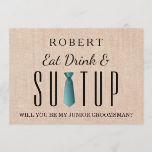 Convite Burlap Suit-up Você será meu padrinho de casamento