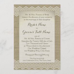 Convite Burlap Zigzag Pattern Wedding