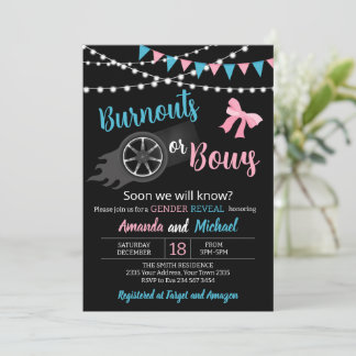 Convite Burnouts or bows Gender Reveal Party