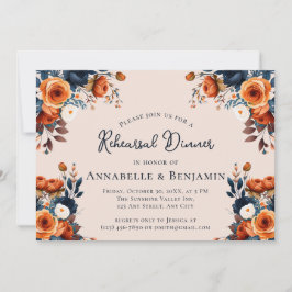 Convite Burnt Orange and Navy Wedding Rehearsal Dinner