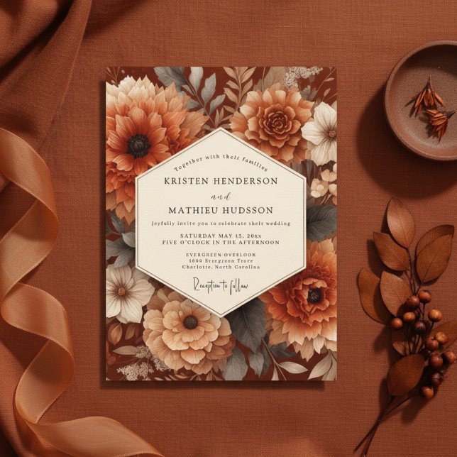 Convite Burnt Orange Autumn Bloom Wedding (Criador carregado)