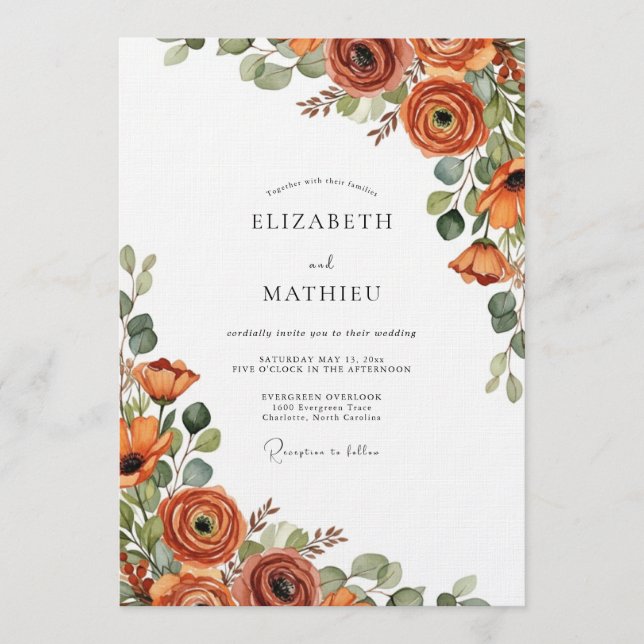 Convite Burnt Orange Autumnal Bloom Wedding (Frente)