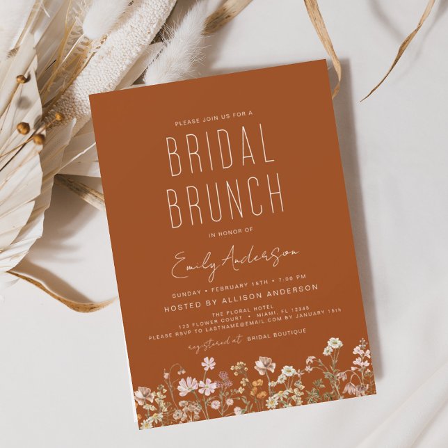 Convite Burnt Orange Boho Wildflower Bridal BrunChá (Criador carregado)
