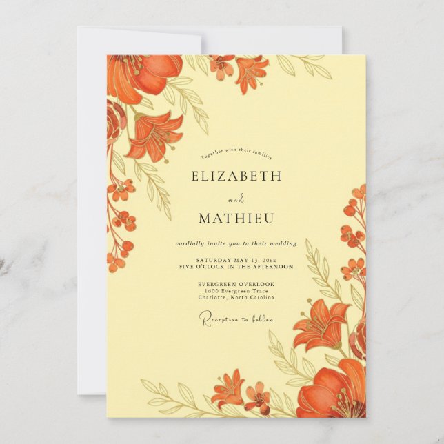 Convite Burnt Orange Botanical Autumn Wedding (Frente)
