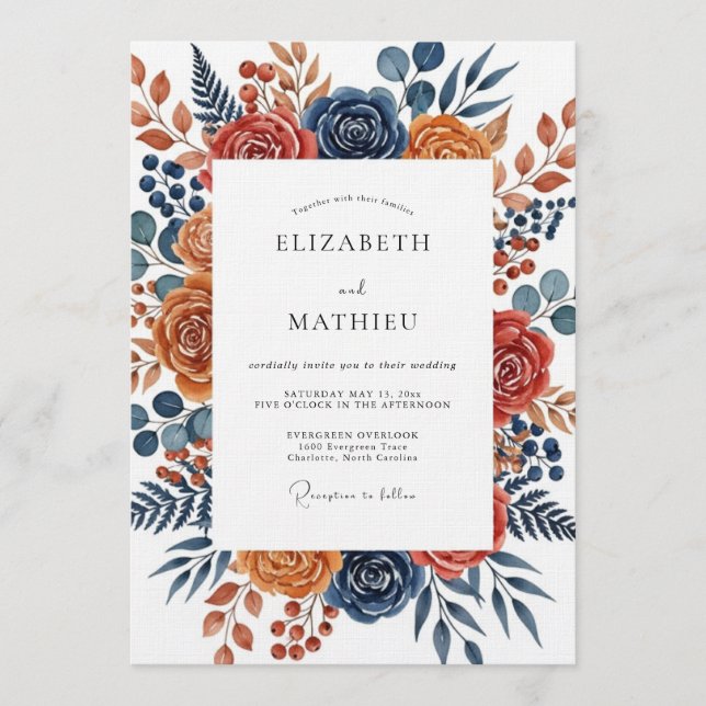 Convite Burnt Orange Botanical Bloom Wedding (Frente)