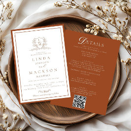 Convite Burnt Orange botanical crest All in one wedding 