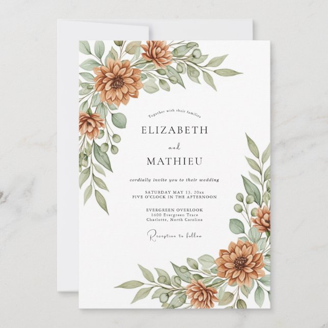 Convite Burnt Orange Botanical Harvest Wedding (Frente)