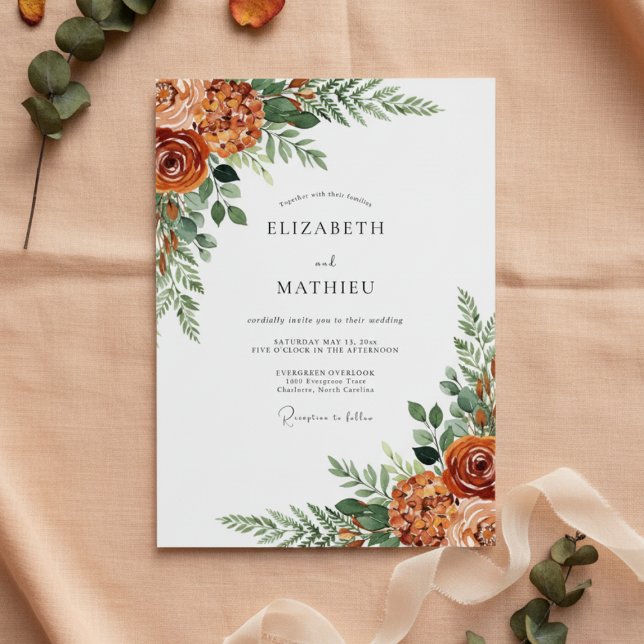 Convite Burnt Orange Botanical Romance Wedding (Criador carregado)