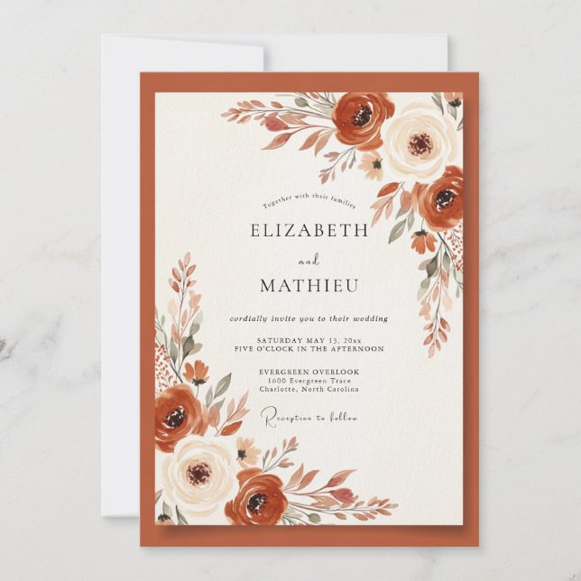 Convite Burnt Orange Earthy Botanical Wedding (Frente)