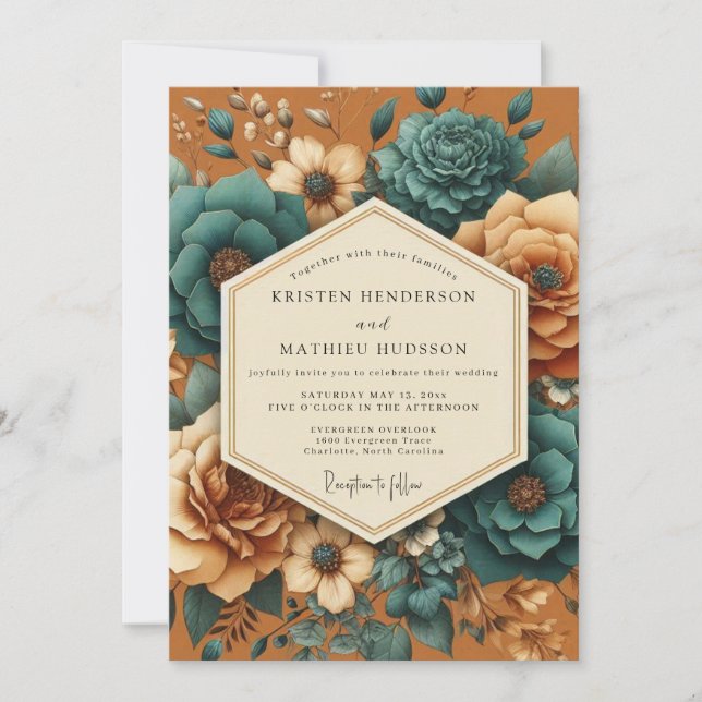 Convite Burnt Orange Floral Opulent Wedding (Frente)