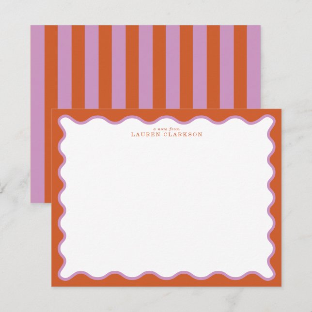Convite Burnt Orange & Lavender Wavy Border Note Card (Frente/Verso)