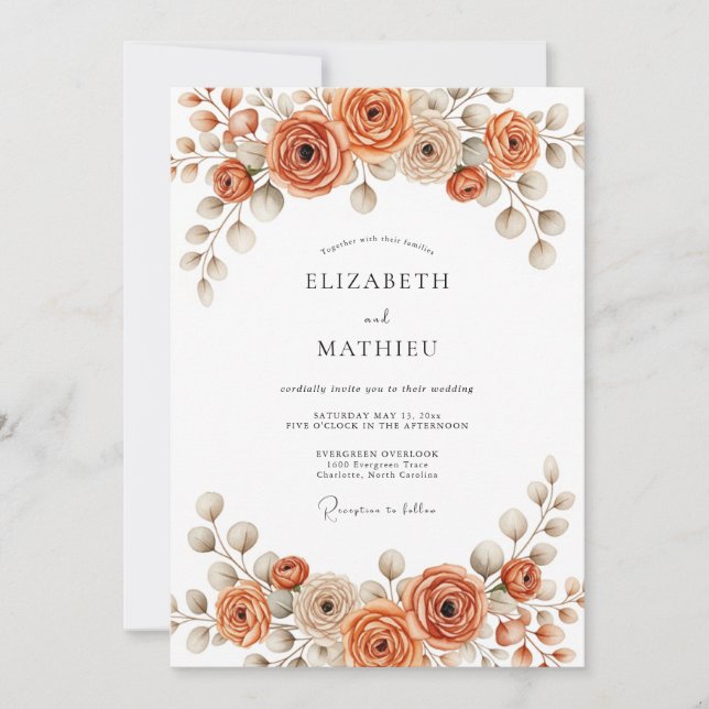 Convite Burnt Orange Painterly Blossom Wedding (Frente)