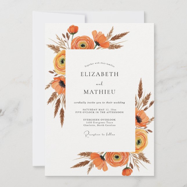 Convite Burnt Orange Rustic Harvest Wedding (Frente)