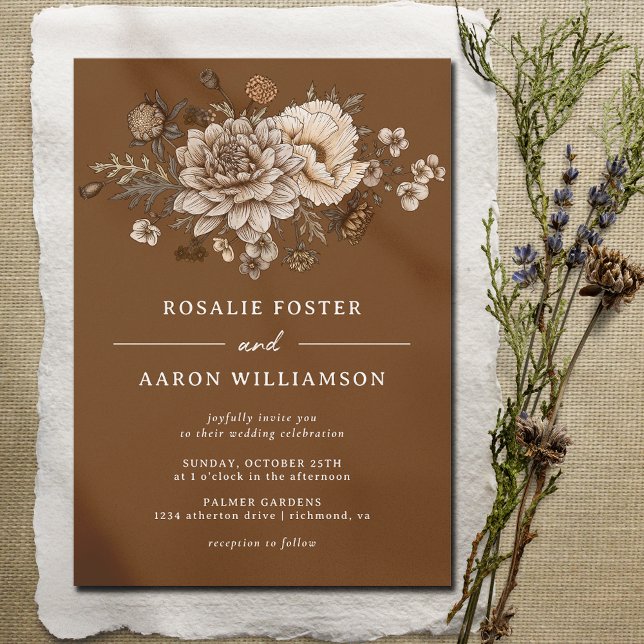 Convite Burnt Orange Sienna | Boho Floral Elegante (Criador carregado)