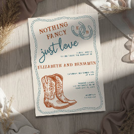 Convite Burnt Orange Teal Cream Western Horseshoe Wedding