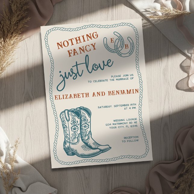 Convite Burnt Orange Teal Cream Western Horseshoe Wedding (Criador carregado)