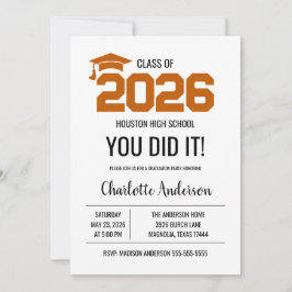 Convite Burnt Orange You Did It Graduation Photo