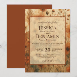 Convite Burnt Sienna Boho Chic Wildflowers Stylish Wedding