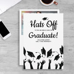 Convite Business School Graduation Photo Hats Off Party<br><div class="desc">Celebrate your business school grad with this graduation party invitation featuring grad caps tossed into the air and your grad's photo and party details on the back.  The perfect way to recognize his/her achievements.</div>