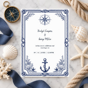 Convite Bússola de Casamento Naval Vintage