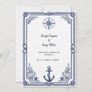 Convite Bússola de Casamento Naval Vintage
