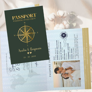 Convite Bússola de viagem de destino de passaporte de ouro