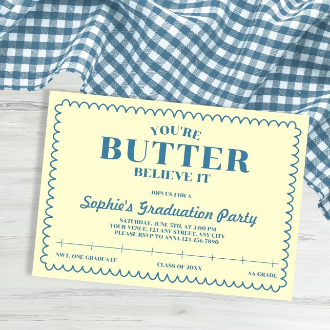 Convite Butter Believe It Yellow Vintage 2026 Graduation (Butter Believe It Yellow Vintage 2026 Graduation Invitation)