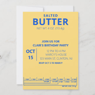 Convite Butter Birthday Party Cooking party