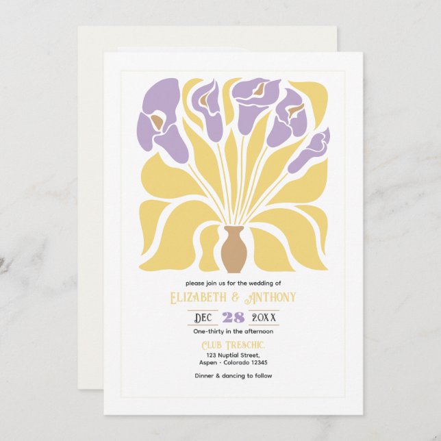 Convite Butter & Wisteria Abstract Floral Boho Wedding (Frente/Verso)
