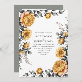 Convite Butter Yellow & Dove Gray Botanical Floral Wedding