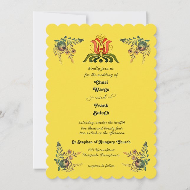 Convite Buttercup Gold Hungarian Wedding Invitation (Frente)