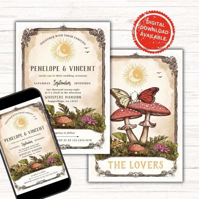 Convite Butterflies and Mushrooms Tarot Wedding (Criador carregado)