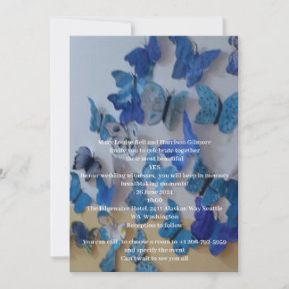 Convite Butterflies Blue Wedding Invitation