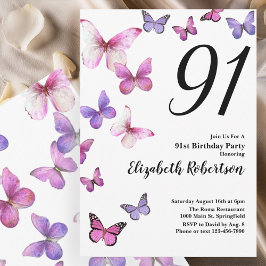 Convite Butterfly 91st Birthday Invitation in Pink /Purple