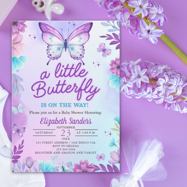 Convite Butterfly Baby Shower for Girl | Pink & purple (Criador carregado)