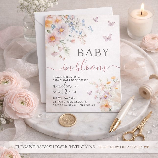 Convite Butterfly Baby Shower Invitation Girl (Criador carregado)
