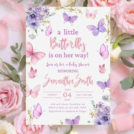 Convite Butterfly Baby Shower Invitation, Pink Purple 