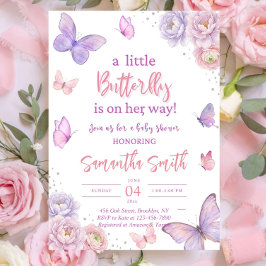 Convite Butterfly Baby Shower Invitation, Pink Purple 