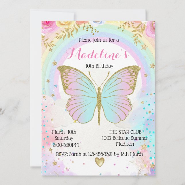 Convite Butterfly Birthday invitation  (Frente)