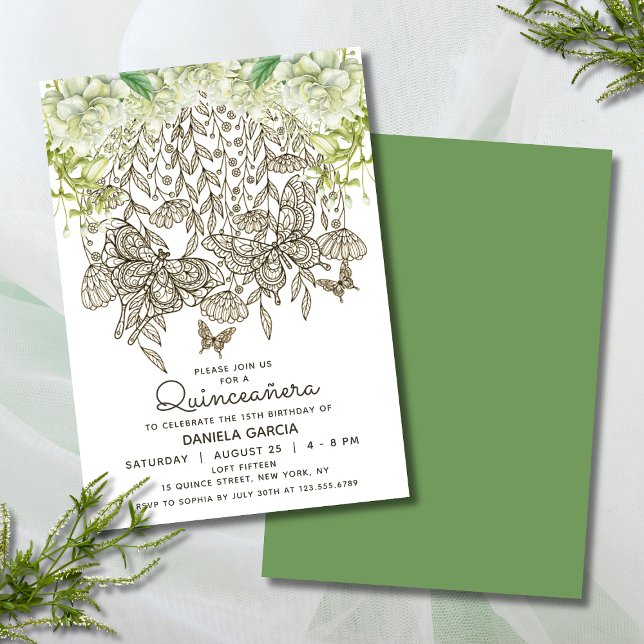 Convite Butterfly Bloom Watercolor Rosa Quinceañera (Criador carregado)