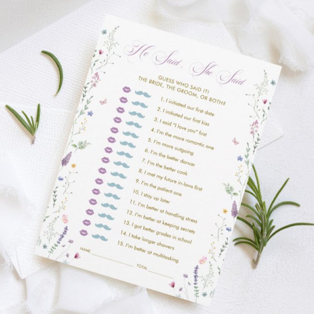 Convite Butterfly Bridal Shower He Said She Said Game Card (Criador carregado)