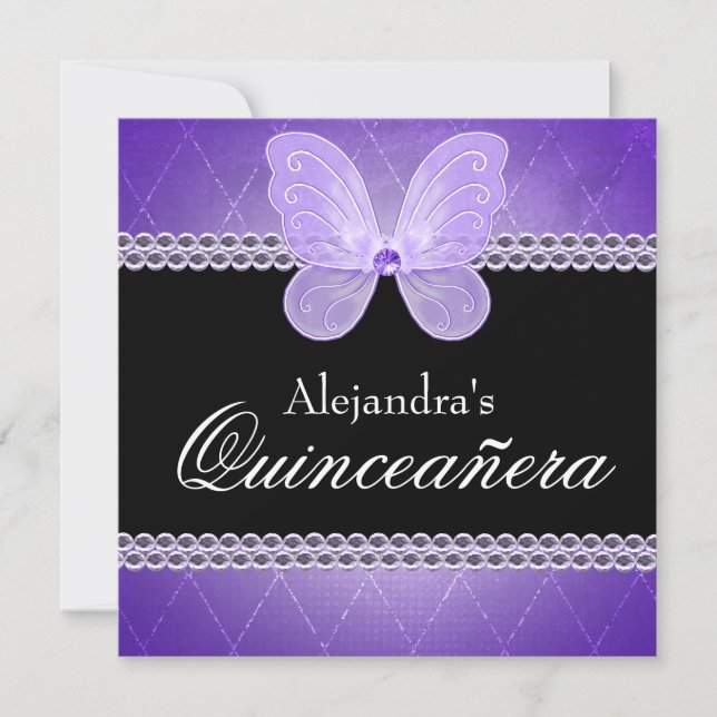 Convite Butterfly Diamantes Puro Quinceanera (Frente)