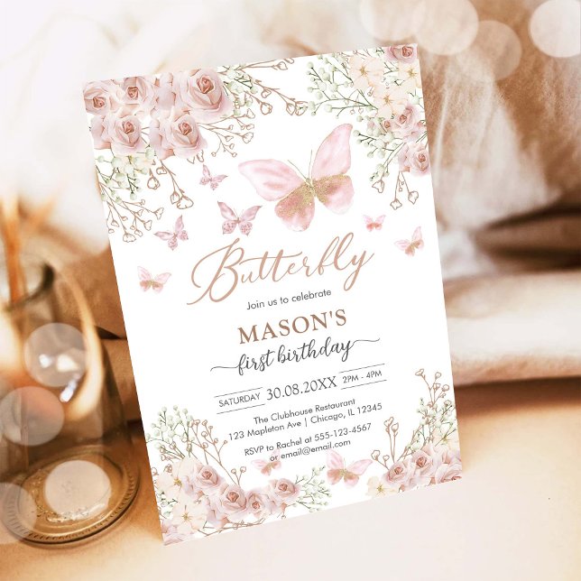 Convite Butterfly Fairy Pink Girl Birthday Invitation (Criador carregado)